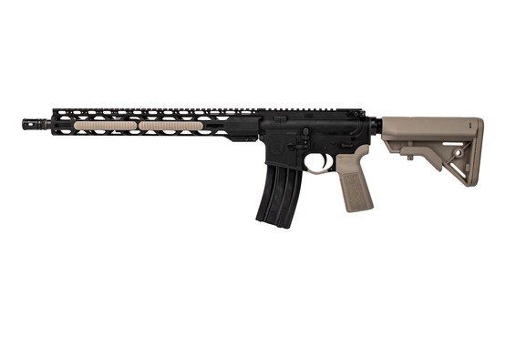 Radical Firearms 16-inch FDE SOCOM 556 AR15 features an ambi safety and b5 grip
